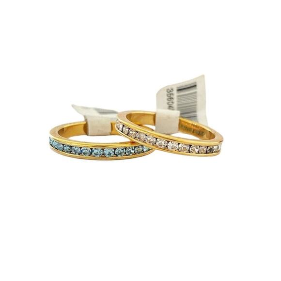 2 x Size 8 Gold Plated Aquamarine and Diamond Crystals Infinity Rings - Picture 1 of 1